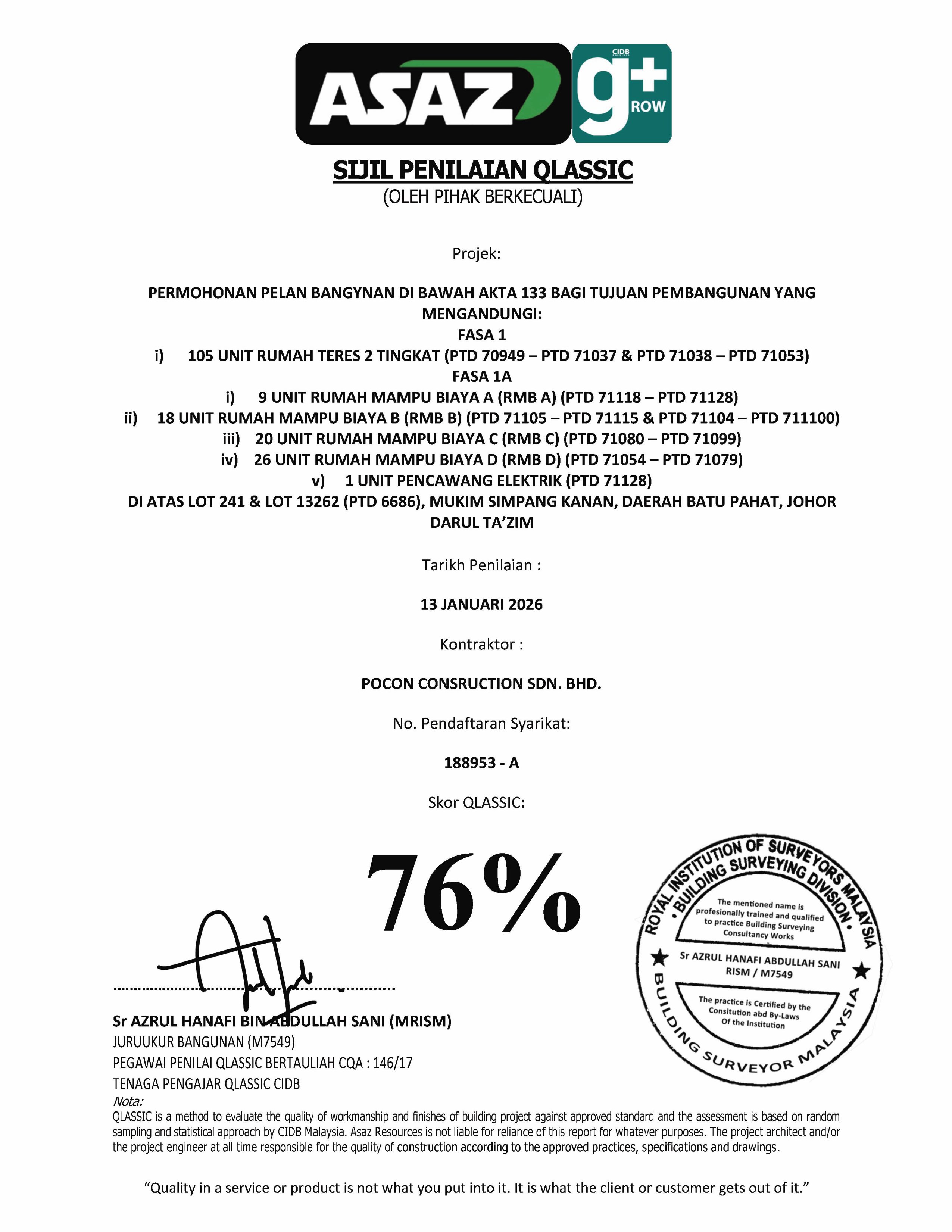 QLASSIC 76% certificate
