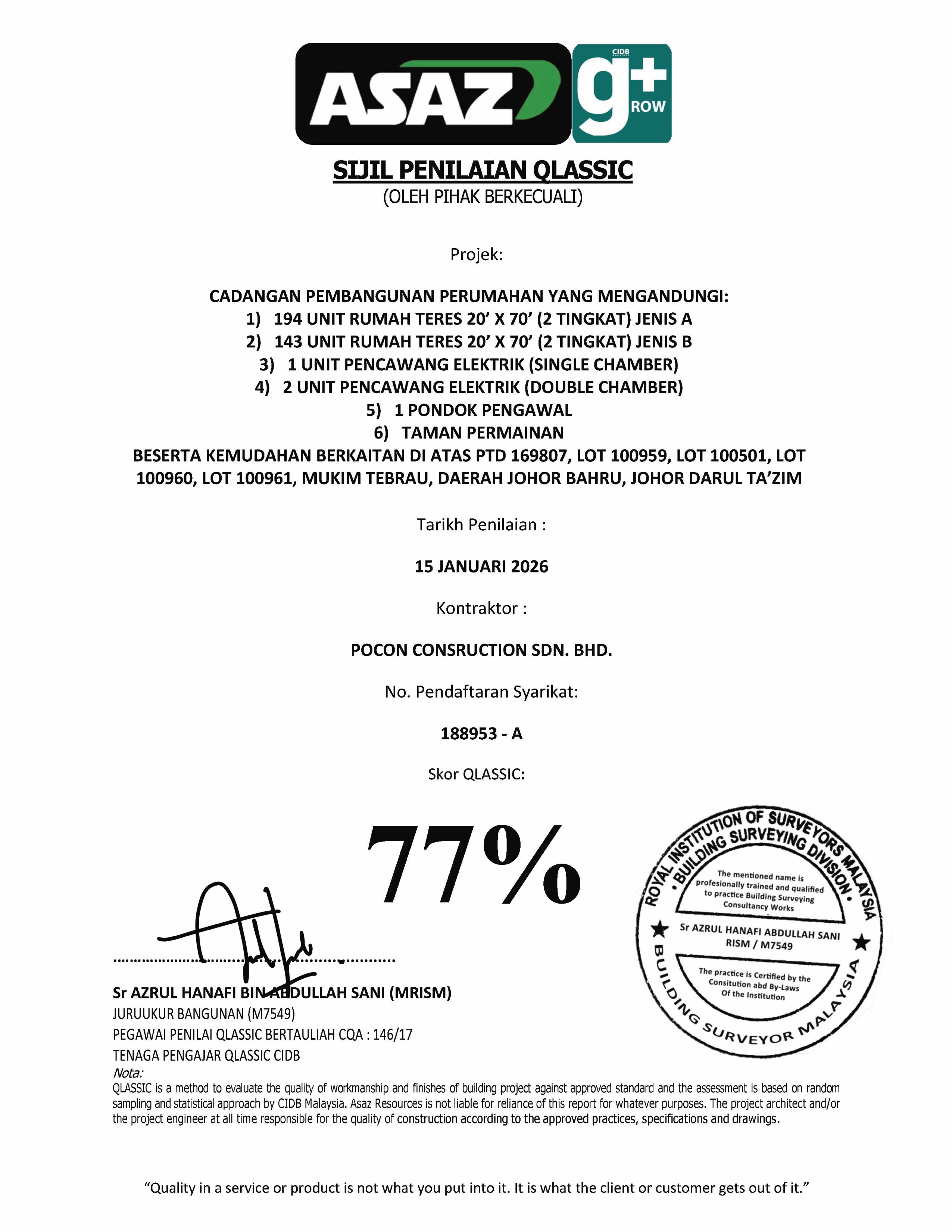 QLASSIC 77% certificate